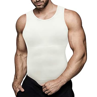 Chumian Maglietta Compressione Uomo Canotta Contenitiva Snellente Intimo Modellante Dimagrante Fascia Pancia Sportivo Fitness Canottiera (Bianco, XL)