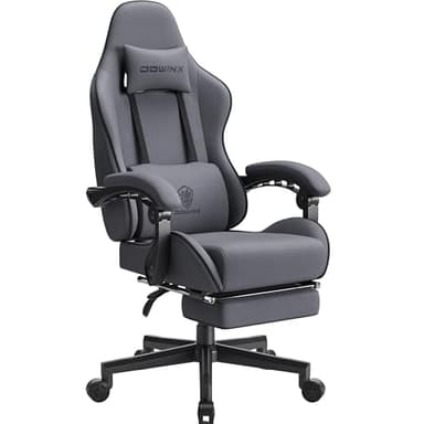 Dowinx Sedia Gaming, Sedia da Ufficio in Tessuto con Cuscino a Molle, Sedia Gamer Regolabile in Tessuto con Supporto per Testa, Sedia Ergonomica da Ufficio con Poggiapiedi, Gris