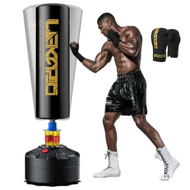 LEKÄRO Sacco Boxe da Terra, Sacco da Boxe Autoportante MMA con Base a 12 Potenti Ventose, kit per allenamento per MMA, muay thai, fitness, casa, palestra (nero)