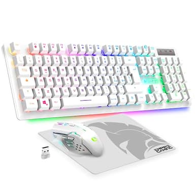 EMPIRE GAMING - Armor RF800 Kit Wireless Tastiera e Mouse QWERTY(Italiana-Layout) - Senza Fili 2.4G RGB - Mouse 4800 DPI Con Tappetino -PC PS4 PS5 Xbox One/Series Mac-Blanco