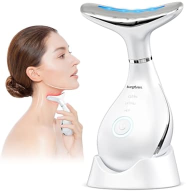 Massaggiatore Viso Antirughe Lifting Elettrico: Face Antirughe Dispositivo Viso EMS Lifting Massaggiatore con Impacco Caldo a 42°C Terapia Lifting con 3 Modi LED e Base