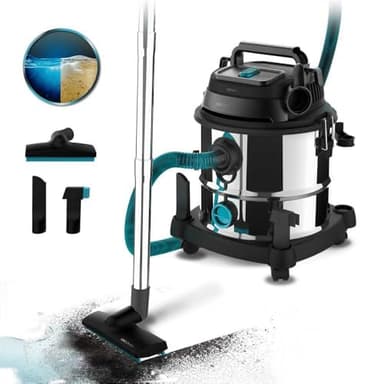 Cecotec 20 L Aspirapolvere Solidi e Liquidi Conga Rockstar Wet & Dry Acciaio MAX. 1400 W, 22 kPa, sistema di drenaggio, aspiratore e soffiante, struttura in metallo, ruote, raggio d'azione 5 m