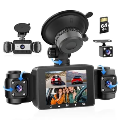 Inefala 4 Canali Dash Cam 360 Gradi Tutto Intorno, 1080P Dashcam Auto, Telecamera Auto con Scheda 64 GB, G-Sensor, Visione Notturna, Registrazione in Loop, 24H Monitor di Parcheggio