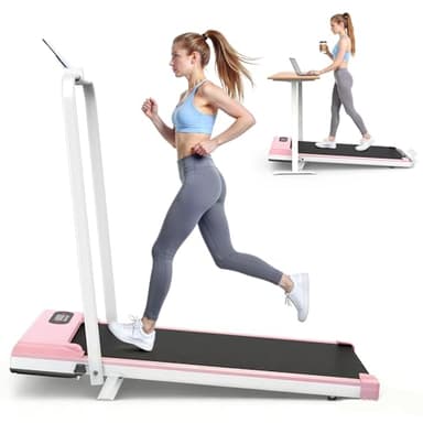 Dskeuzeew Tapis Roulant Elettrico Piehevole Inclinazione 8%, 3 IN 1 Walking Pad Tapis Roulant Extra Large, Telaio Rinforzato, Schermo LCD e Chiave di Sicurezza(Rosa)