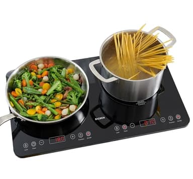 Bigben - Doppio piano cottura a induzione CKDUO2BK, 3500 W, 2 fuochi, timer, controllo della temperatura 60-240 °C, facile pulizia