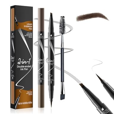 LAXISCREED Matita Sopracciglia Microblading Waterproof 2 in 1, Penna Eyeliner e Sopracciglia a 4 Punte, Professionale a Lunga Durata per Effetto Naturale Pelo a Pelo (Marrone Scuro)