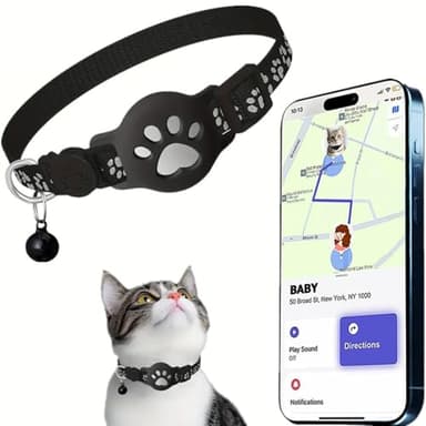 Collare GPS Gatto, GPS per Gatti (Compatibile con i sistemi Apple e Android) Funziona con goo- gle Find My, Senza SIM Senza Abbonamento, Monitoraggio dell'attività, IP67, Batteria 365+Giorni (Nero)