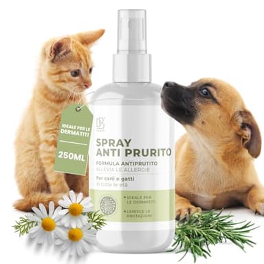 DBLabo Spray Anti Prurito per Cani e Gatti 250ml | Lenisce Fastidio, Prurito e Dermatite Cane e Gatto | Formula Naturale a Base di Aloe Vera, Camomilla e Rosmarino | Sicuro, Vegan per Tutte Le età