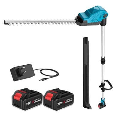 Tagliasiepi Telescopico a Batteria 2,6 m, Tagliasiepi a Batteria 21V con 2 Batterie 4000 mAh, Lama a Doppia Azione 48cm, Testa Orientabile a 135°, Per Siepi e Arbusti
