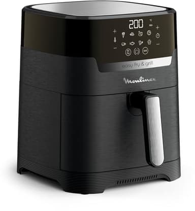 Moulinex Easy Fry & Grill, Friggitrice ad Aria 2 in 1, 4,6 Litri/1Kg, Acciaio inox, Friggitrice senza Olio con Griglia, Display Digitale Touch, 8 Programmi, 6 Persone, Nero, EZ5058