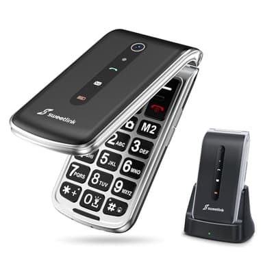 SweetLink Telefono Cellulare per Anziani, Flip Telefoni Cellulari Tasti Grandi, Contatti con Immagini, Base di Ricarica, Pantalla 2.4", Volume Alto, Funzione SOS, Incompatibile con iliad
