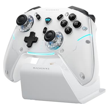Machenike G5PROMAXSE Controller Bluetooth con Base di Ricarica, Joystick Effetto Hall, Controller Wireless per Switch/Mac/PC/iOS/Android, 2.4G/BT/USB, 1000Hz/1000mAh, Vibrazione, Bianco