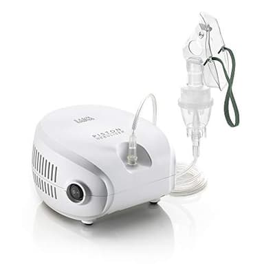 LAICA Aerosol a Pistone NE2014 – Nebulizzatore per Aerosolterapia a Nebulizzazione Fine con Maschere Adulto e Pediatrica, Ampolla Regolabile, Boccaglio, Forcella Nasale e 5 Filtri