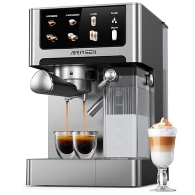 Macchina per Espresso 20 Bar per Casa con Frotheria Automatica, Cappuccino & Latte Caffè Macchina, Doppio Boiler Quick Estrazione (1350W+1000W), Acciaio Inox, Serbatoio d'Acqua 1.8L, Touchscreen