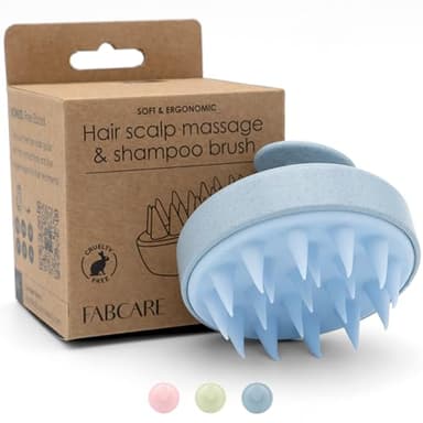 FABCARE Massaggiatore Cuoio Capelluto in Silicone con Steli di Grano per Capelli Asciutti e Bagnati, Stimola Crescita, Favorisce Circolazione e Supporta il Benessere del Cuoio Capelluto (Blu)