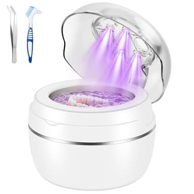 LVYOUIF Pulitore Ultrasuoni 50000Hz Ultrasonic Retainer Cleaner Dental Pod con Lampada UV e 4 Modalità, Macchina per Pulizia ad Ultrasuoni da 250ml per Protesi, Fermi, Gioielli, Bianco