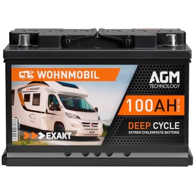 EXAKT Batteria AGM 100Ah 12V batteria per Camper Caravan Sistemi Off-Grid Pannelli Solari Barca resistente ai cicli Sigillata Senza Manutenzione