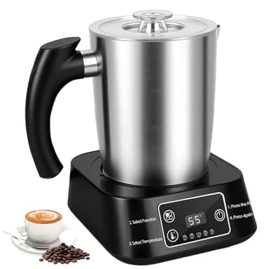 Montalatte elettrico – Montalatte 5 in 1, contenitore in acciaio inox da 500 ml, contenitore rimovibile e lavabile in lavastoviglie, controllo della temperatura, per latte caldo e freddo, cappuccino