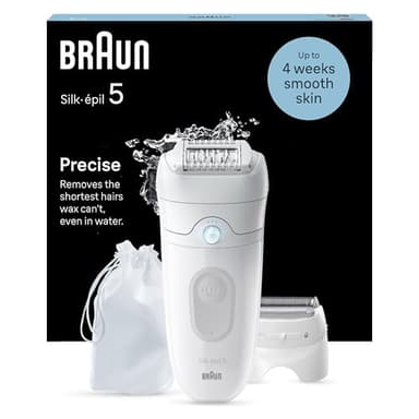 Braun Silk Epil 5 Epilatore Elettrico Donna, Rasoio Elettrico Donna Per Una Epilazione Semplice, Wet & Dry, Pelle Liscia a Lungo, Con Testina Per Rasoio e Cappuccio Rifinitore, 5-041