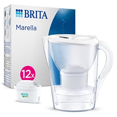 BRITA Caraffa filtrante acqua Marella (2.4L) incl. 12 x BRITA filtri MAXTRA PRO All-in-1 che riduce cloro, calcare, PFAS e metalli - Eleganza e funzionalità