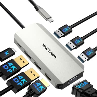 Docking station per laptop WAVLINK, docking station quad monitor con doppia porta DP, HDMI, VGA, ingresso PD da 100 W, 3 porte USB-A 2.0, compatibile con Dell/HP/Lenovo ecc., solo sistema Windows