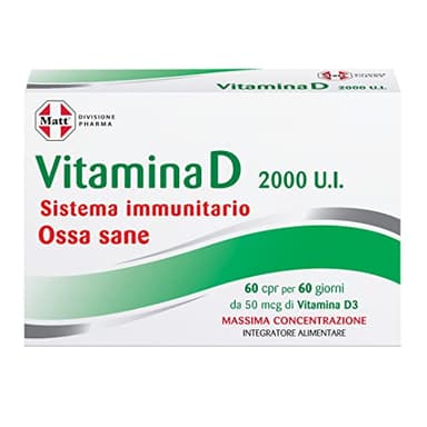 Matt, Vitamina D 2000 U.I., Integratore Alimentare per le Difese Immunitarie, Contribuisce al Mantenimento di Ossa e Denti Sani, Confezione da 60 Compresse