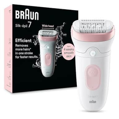 Braun Silk-Épil 7 Epilatore Elettrico Donna, Rasoio Elettrico Donna, con Testina Ampia per Una Epilazione Semplice, Wet & Dry, Pelle Liscia a Lungo, 7-000, Bianco/rosa, Resistente all'Acqua