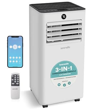 SereneLife Condizionatore Portatile 9000 BTU, Climatizzatore Portatile WiFi con Telecomando, Kit Finestra, Deumidificatore e Ventilatore, Pinguino Condizionatore Compatto per Casa, Ufficio e Scuola