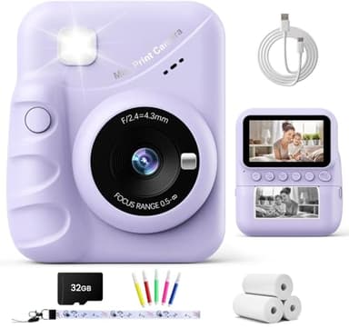 TIATUA Macchina Fotografica Bambini Istantanea, 3.0 Pollici Fotocamera Digitale Bambini con 32GB Scheda & 3 Rotoli di Carta da Stampa, Regalo per Ragazze Ragazzi da 3-12