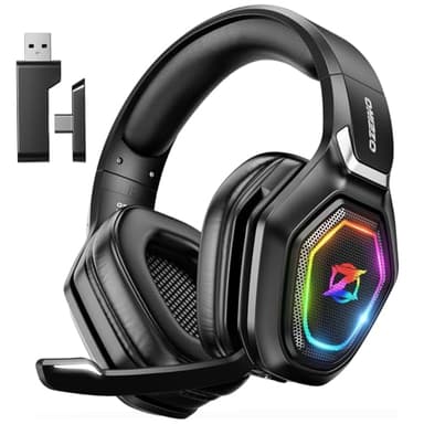 Ozeino Cuffie Gaming Wireless con Microfono 2,4 GHz, Trasmettitore USB 2,4 G e Type C, Durata della batteria di 30 ore, Cuffie Gaming per Ps5, Ps4, PC