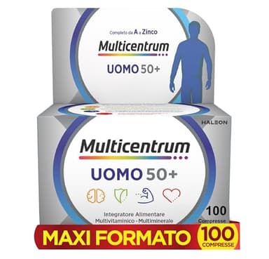 Multicentrum Uomo 50+ Integratore Alimentare Multivitaminico Completo, con Vitamina D3, Supporto Contro la Stanchezza per Uomini oltre 50 anni, 100 Compresse​