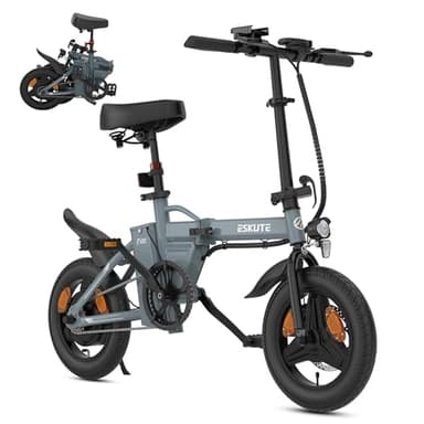 ESKUTE F100 Bici Elettrica Per Adulti, 14" Pieghevole Bicicletta Elettrica, Batteria 36V 9Ah, 25 km/h & Autonomia 25-50 km, Display LCD, Supporto USB, Sella Ergonomica, Ebike per Pendolari Urbani