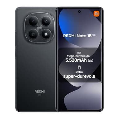 XIAOMI Redmi Note 15 5G, Smartphone 8+256GB, Design ultrasottile, Resistenza IP65, Fotocamera super nitida da 108 MP, Display FHD+ da 6,77", Nero, Garanzia 2 anni, Caricatore non incluso
