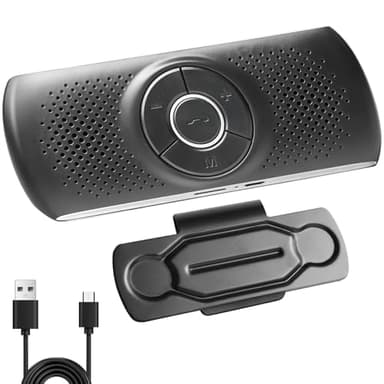 Vivavoce Bluetooth per Auto, Vivavoce Auto Bluetooth 5.0 con Clip Microfono Integrato Slot per Scheda TF Lettore Musicale GPS Altoparlante Connessione Automatica Supporto Siri Google Assistant