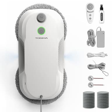 Tosima W5 Pro 6400 Pa Robot Lavavetri, Doppia Spruzzatura ad Ultrasuoni, Pulitore Automatico per Vetri, Telecomando, 20 Panni in Microfibra si attacca a pali telescopici (Blanco)