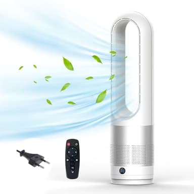 Ventilatore senza rotore con purificatore d'aria, ventilatore a torre silenzioso da 18 pollici con telecomando, 8 velocità, oscillazione a 80°, timer 8H, indicatore LED, ventilatore senza lama, per
