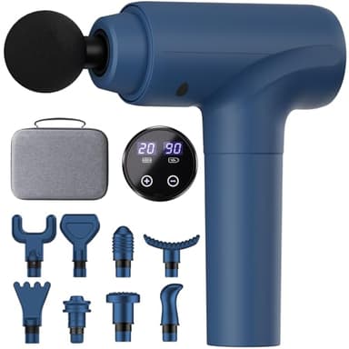 Pistola per massaggio, massaggiatore muscolare, pistola per massaggio con touch screen a LED, 20 velocità, 9 testine massaggianti, borsa per il trasporto, silenziosa pistola per massaggio elettrica