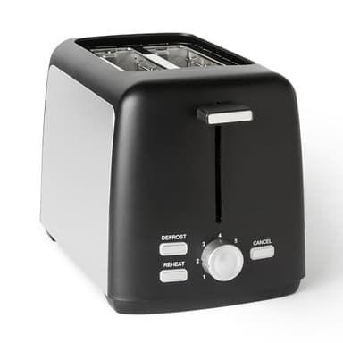 Amazon Basics Tostapane 2 Fette con 7 Livelli di Doratura e Vassoio Raccogli Briciole Estraibile, Slot Extra Larghi, 800W, Nero