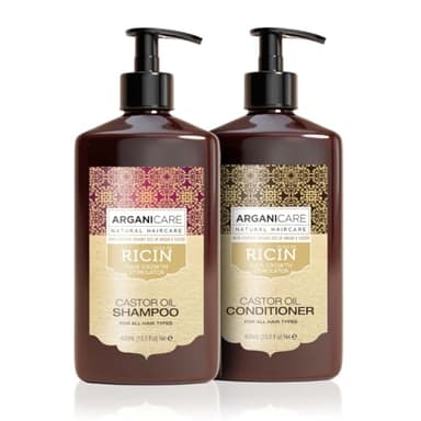 ARGANICARE Set Duo Ricin | Shampoo + Balsamo per crescere e rinforzare | Tutti i tipi di capelli |.Forza e idratazione | 2 x 400 ml