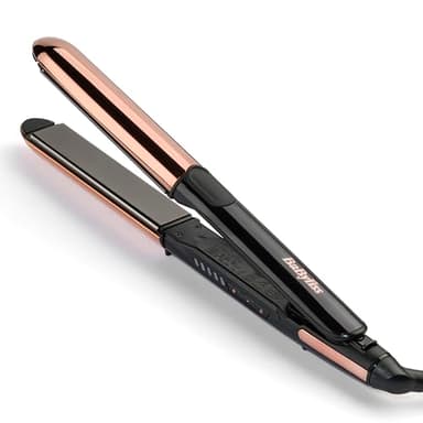 BaByliss Piastra Capelli Straight And Curl Brilliance, Piastre in Titanio, Funzione anti-crespo, riscaldamento in 15sec, Design esterno curvo in acciaio, 5 temperature fino a 235°C, ST482E