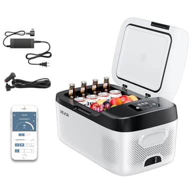 VEVOR Frigorifero Elettrico Portatile per Auto 15 L, Mini Compressore Elettrico CC 12 V 24 V con Modalità Freddo e Caldo Controllo Tramite App, Design Compatto e Antiurto, per Camper Camion Barca