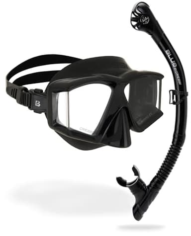 Cressi Horizion+Scilla Combo Black/Black - Set Maschera Horizon 4 Vetri Temperati Separati e Snorkel Scilla Top Dry Valve System per Immersioni e Snorkeling, Nero/Nero, Unisex