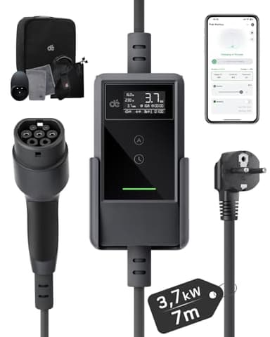 dé Carichino Auto Elettrica APP 3,7kW 7m 6–16A, Caricatore Auto Elettrica Portatile Tipo 2 Schuko con LCD, Cavo Ricarica Auto Elettrica, Colonnina Ricarica per Model 3/Y, 500e, e-208, altri EV/PHEV
