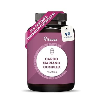 Cardo Mariano 4500mg, Carciofo, Tarassaco & Desmodium - Complesso Depurativo Fegato 4 in 1 con Silimarina - Integratore Naturale, Vegano, Senza Additivi - 90 Capsule - Vitavea