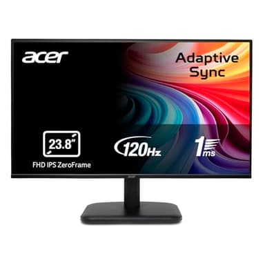 acer EK241YGbif Monitor PC 23.8", Display IPS Full HD, 120 Hz, 1ms VRB, 16:9, AdaptiveSync, VGA, HDMI 1.4, Lum 250 nits, Schermo PC con Contrasto 100M:1, ZeroFrame, Cavo HDMI Incluso, Nero