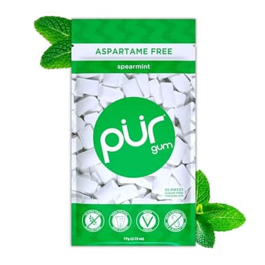PUR Gum | Gomma Da Masticare Senza Zucchero | 100% Xilitolo | Vegana, Senza Aspartame, Senza Glutine e Amica dei Diabetici | Gomma Naturale Al Sapore Di Spearmint, 55 Pezzi (Confezione da 1)