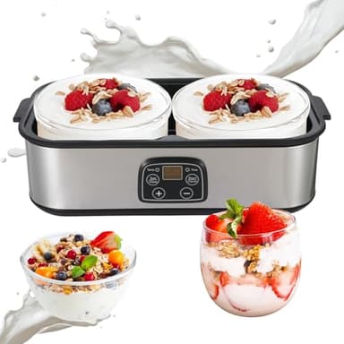 Macchina per yogurt, 2 l, automatica digitale per yogurt con 2 bicchieri, yogurt con timer e controllo della temperatura, yogurt maker per yogurt greco, formaggio, natto, vino di riso