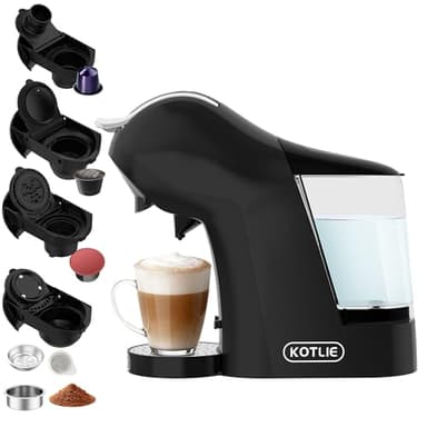 KOTLIE Macchina da caffè 5 in 1, 19 bar, multi-capsula per Nespresso/Dolce Gusto/ESE Pads (44 mm)/caffè in polvere, serbatoio acqua da 1 l, 3 temperature/7 quantità di acqua