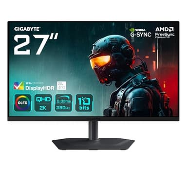 Gigabyte MO27Q2A Monitor da gioco OLED 2K QHD 27" – 2560 x 1440, 280Hz, 0,03ms, 250 cd/m², FreeSync Premium Pro, DisplayHDR True Black 400, HDMI 2.1, DisplayPort 1.4