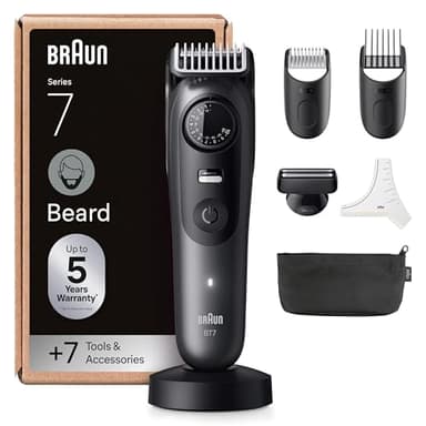 Braun Regolabarba Uomo Series 7, +7 Strumenti da Barbiere, Lama Problade Affilata a Vita, Fino a 120 Minuti di Autonomia, Impermeabile, Selettore di Precisione con 40 Lughezze e Blocco, Bt7525, Grigio